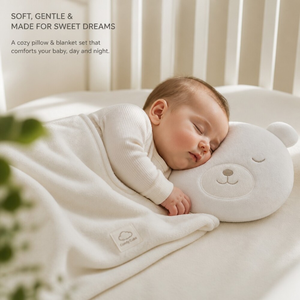 Set almohada y manta bebe BUBA blanco