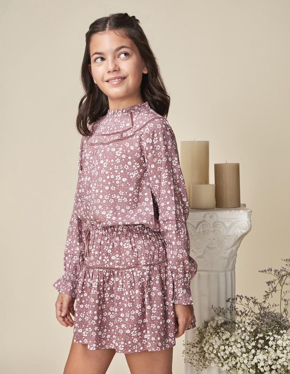 Falda Estampada Con Volante - Purpura 