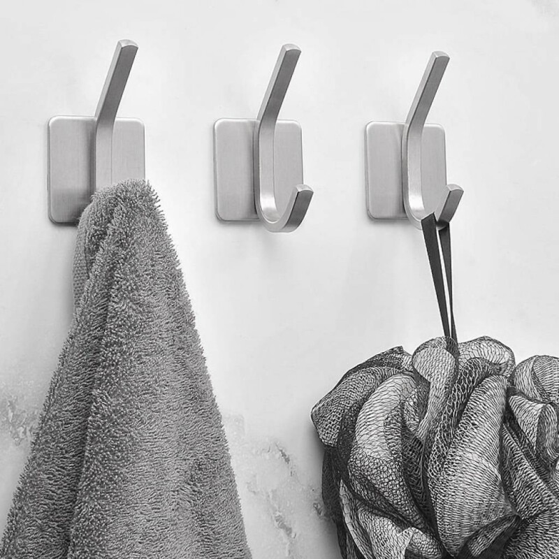 Gancho autoadhesivo doble acero inoxidable para pared plateado