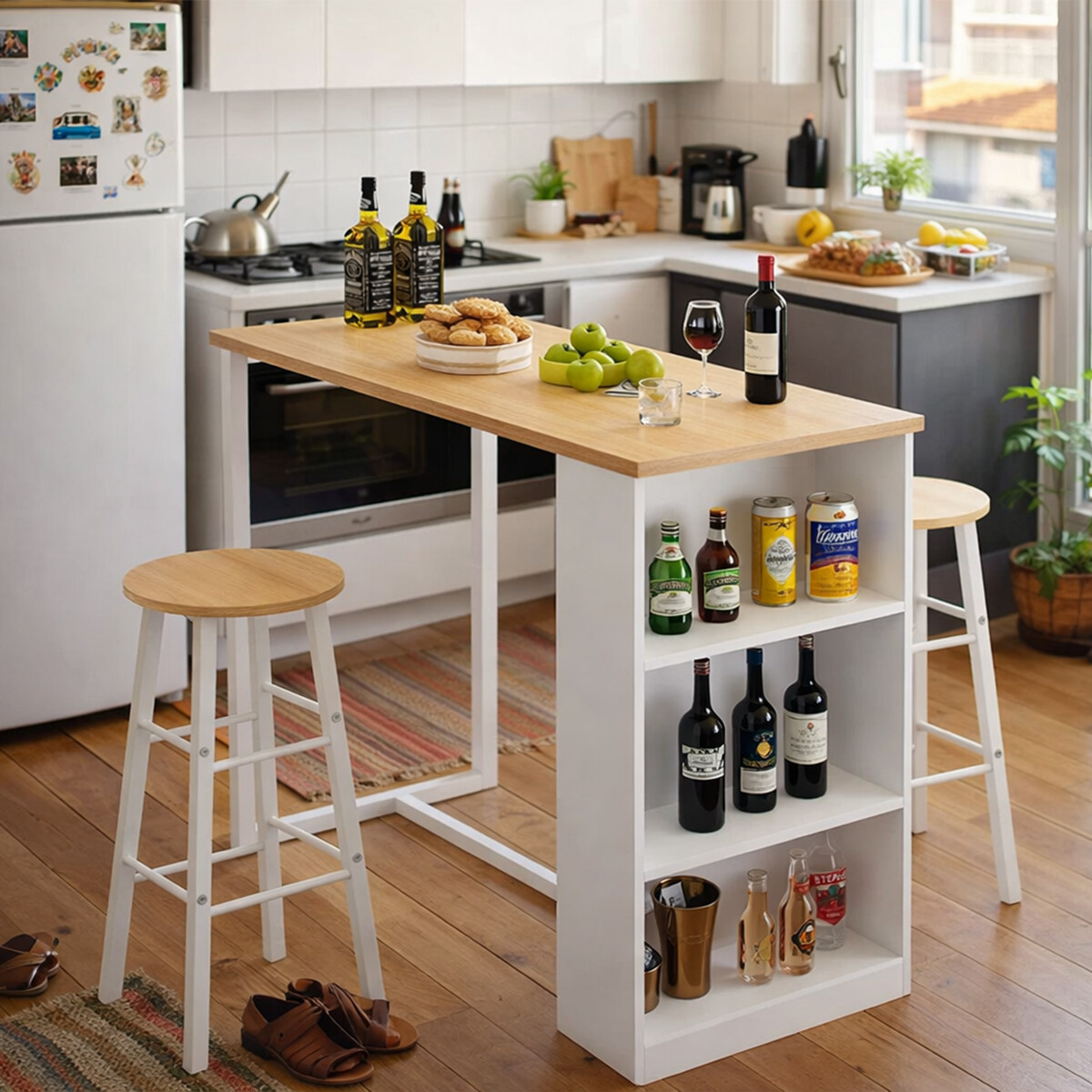 Barra Desayunador Con 2 Bancos - Blanco 