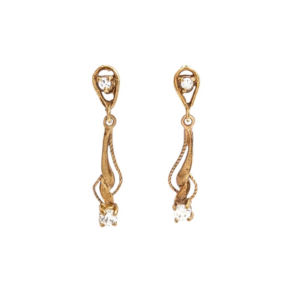 Caravanas colgantes Vintage de oro- Oro bajo - Zirconias - CA8097 conpiedra