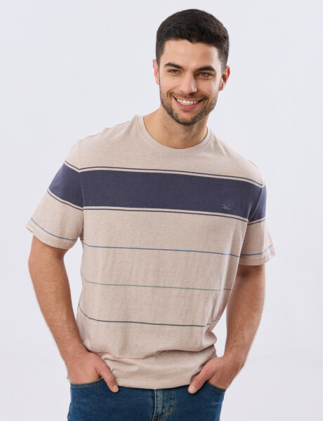 REMERA RAYADA DE ALGODÓN Beige
