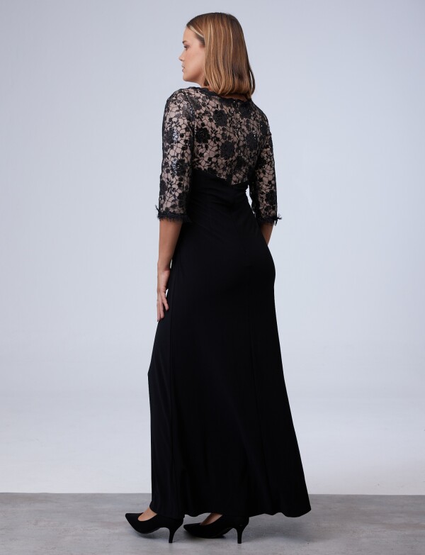 Vestido Maxi Bordado NEGRO/BEIGE