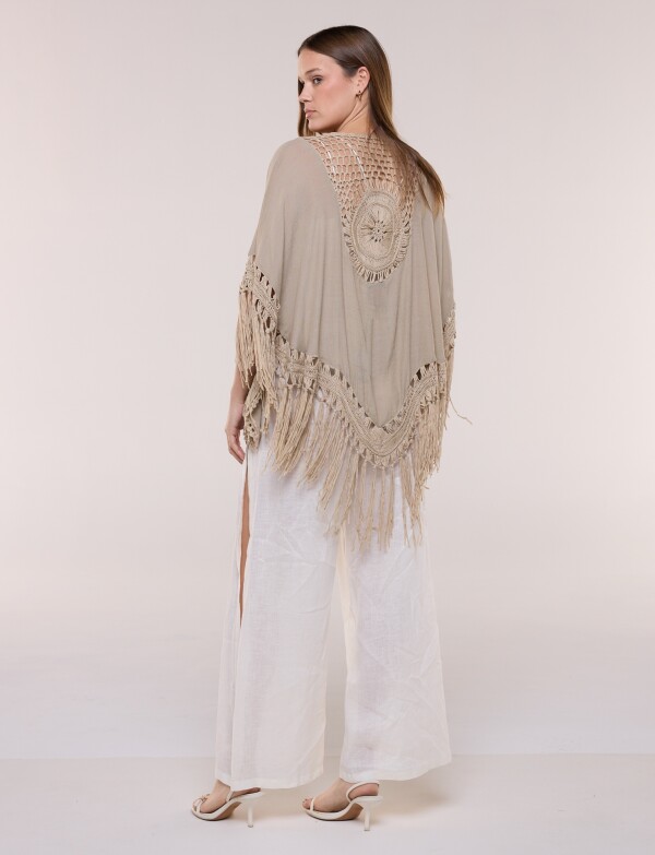 Cardigan Con Flecos Y Espalda Crochet TOSTADO