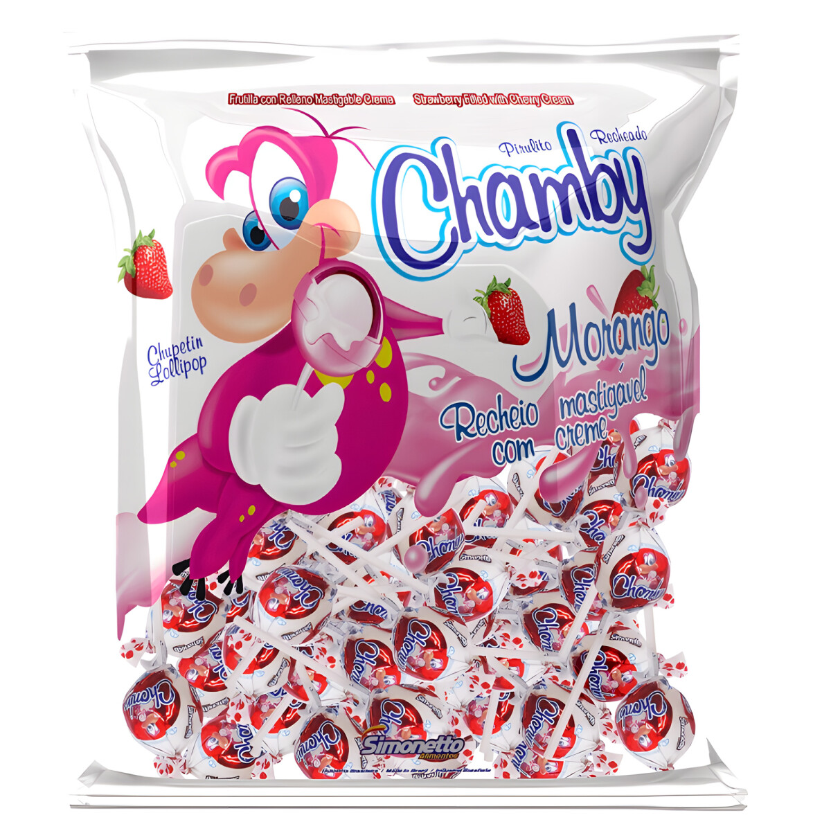 CHUPETÃÂN SIMONETTO RELLENO MASTICABLE 18 grs x24 Unidades - Chamby Frutilla 