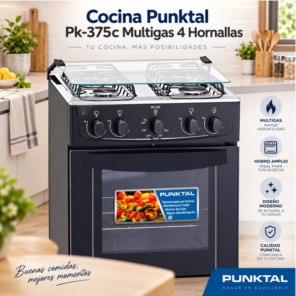 Cocina Punktal Pk-375c COCINA A GAS NEGRA PUNKTAL PK-375C AP