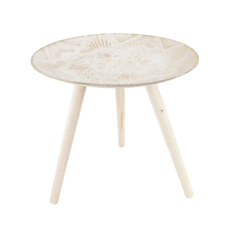 Mesa ratona de madera con mandala labrada Mesa ratona de madera con mandala labrada