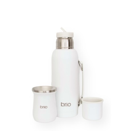 Set De Termo 1 Litro Y Mate Diseño Clásico brio Acero Inox Blanco