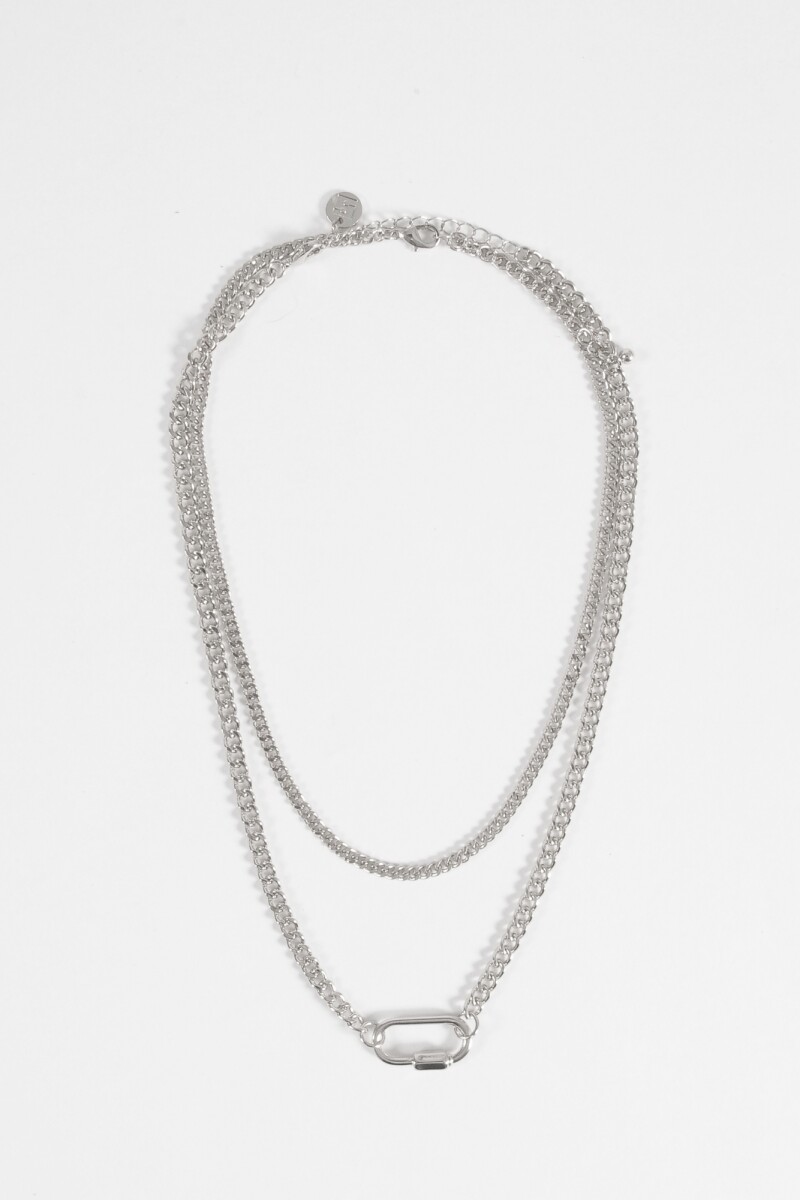 Collar doble dije oval plateado