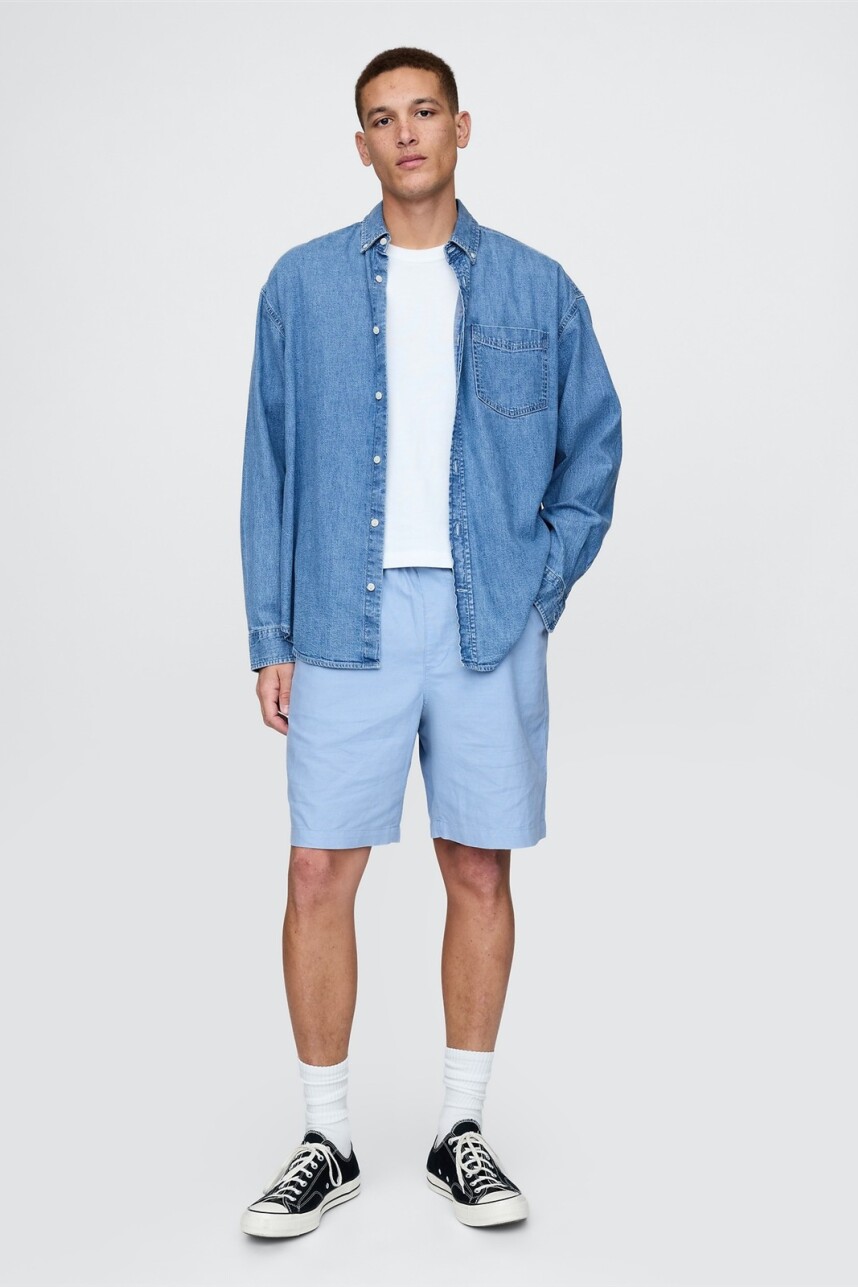 Short De Lino Con Elástico Hombre Blue Suede