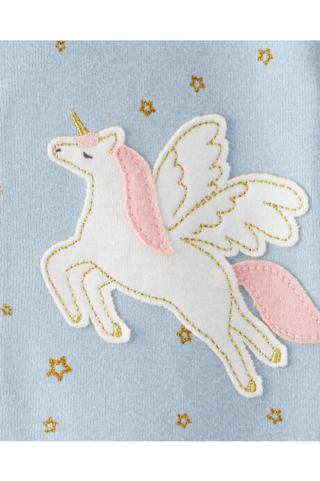 Pijama una pieza de algodón, con pie, estampa unicornio Sin color