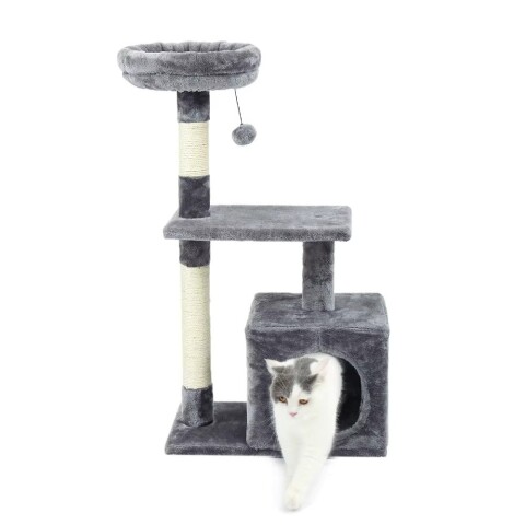 Rascador Torre 3 Niveles Felpa Y Sisal Para Gato Con Cama Color Variante Gris Oscuro