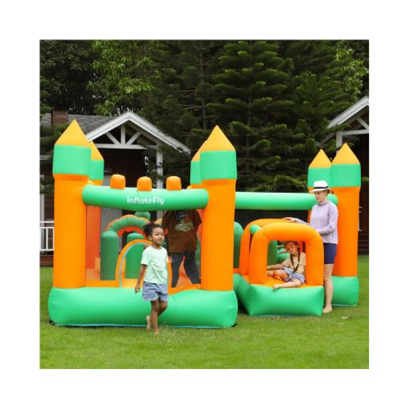 Castillo Inflable Doble Tobogán Naranja - Doctor Dolphin Castillo Inflable Doble Tobogán Naranja - Doctor Dolphin
