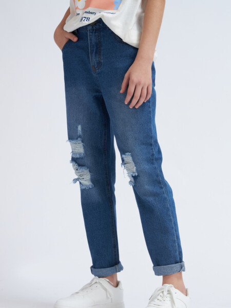 Pantalón de jean Mom Fit Roto Azul