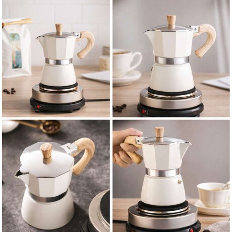 Cafetera italiana con mango simil madera 9 tazas Beige