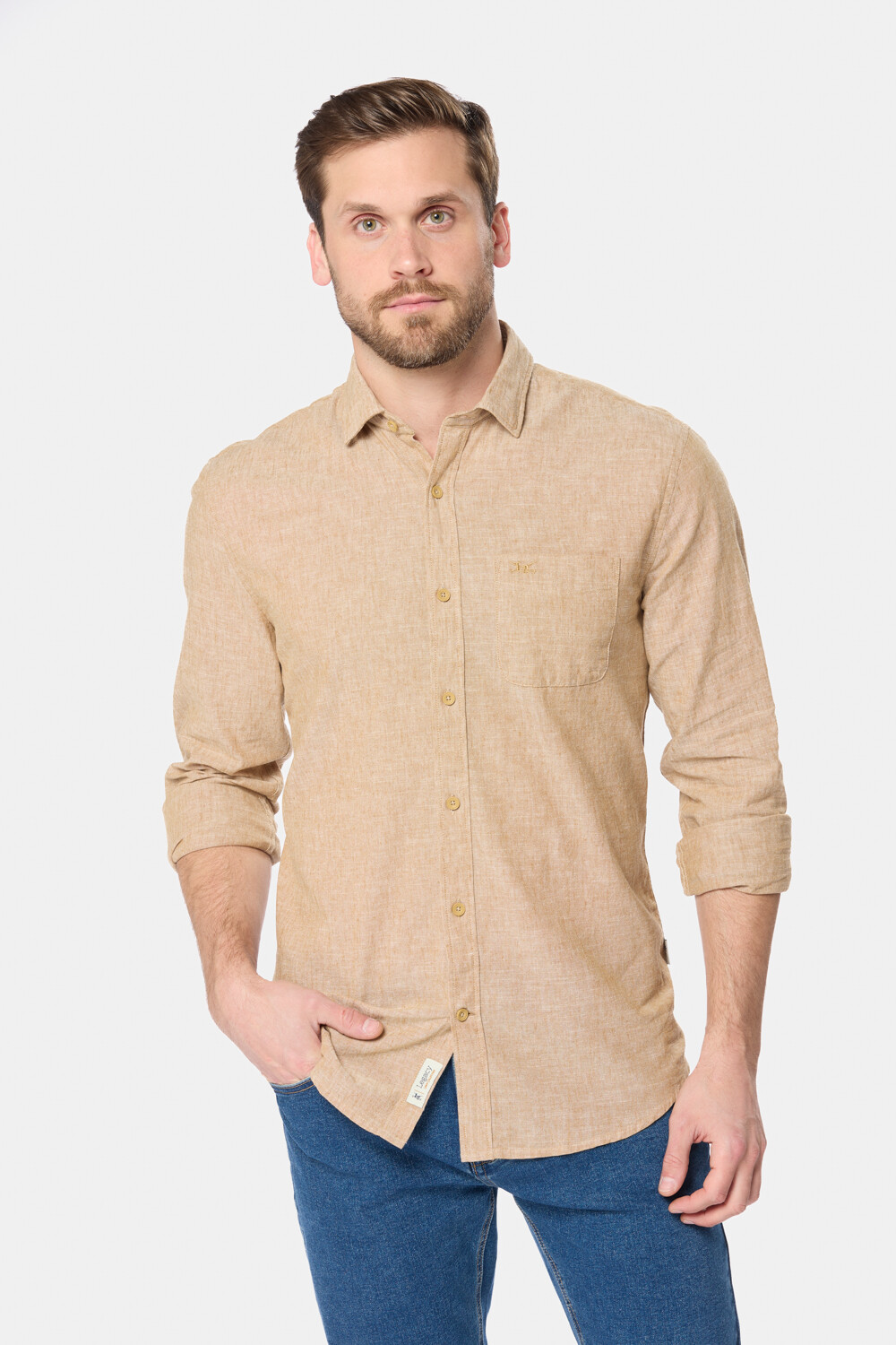 CAMISA DE LINO Camel