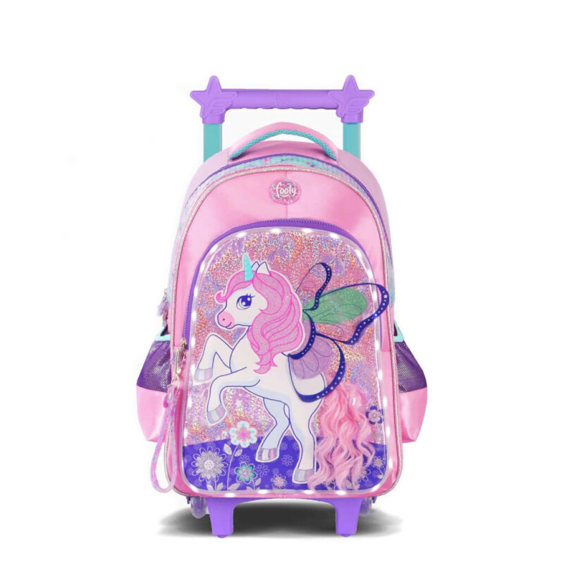 Mochila Footy Unicornio 18" CARRO con Luz Led Rosa - Violeta