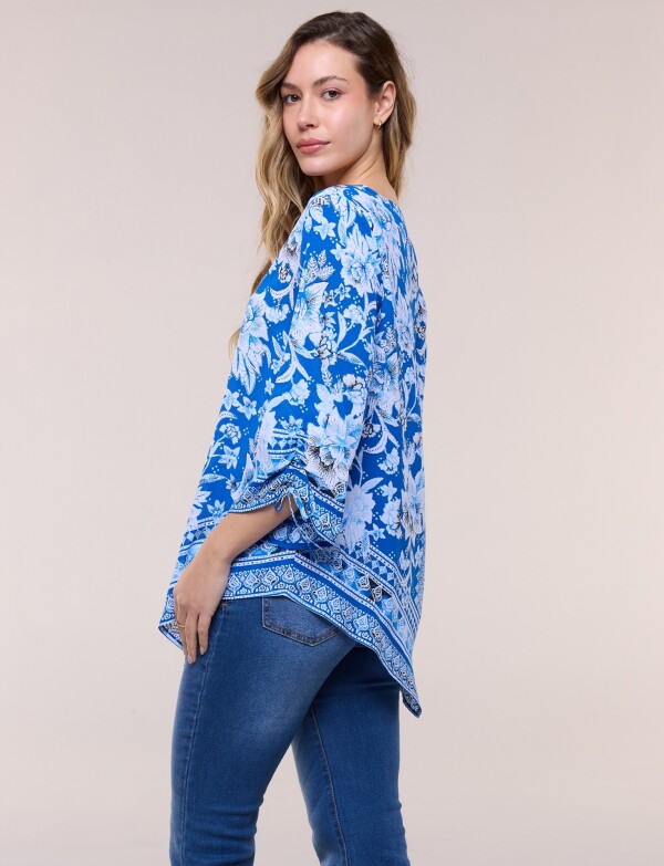 Blusa Poncho Floral AZUL/MULTI