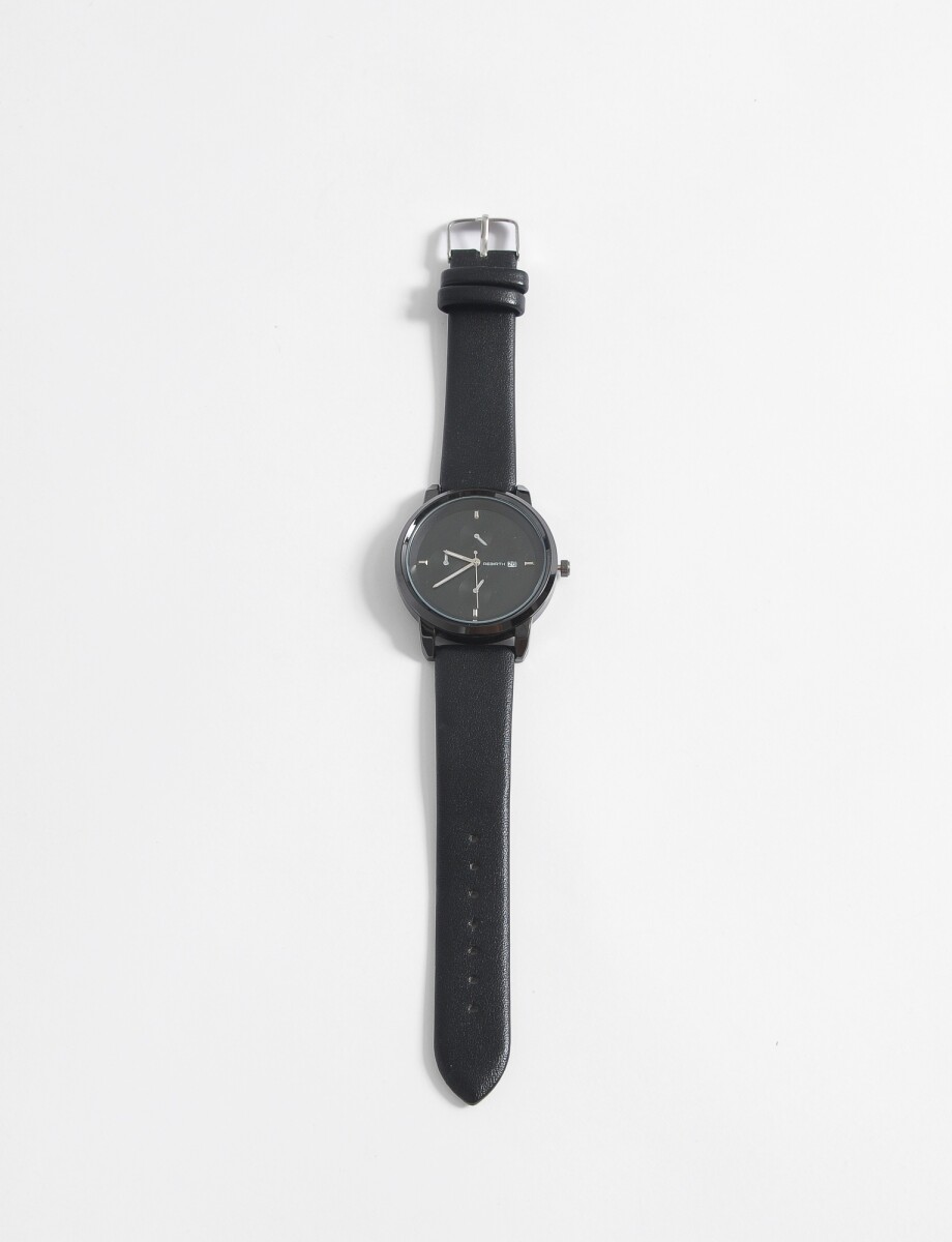 Reloj con malla de cuero sintético - negro 