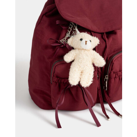 Mochila Urbana Con Charm Osito Rojo Burdeaux