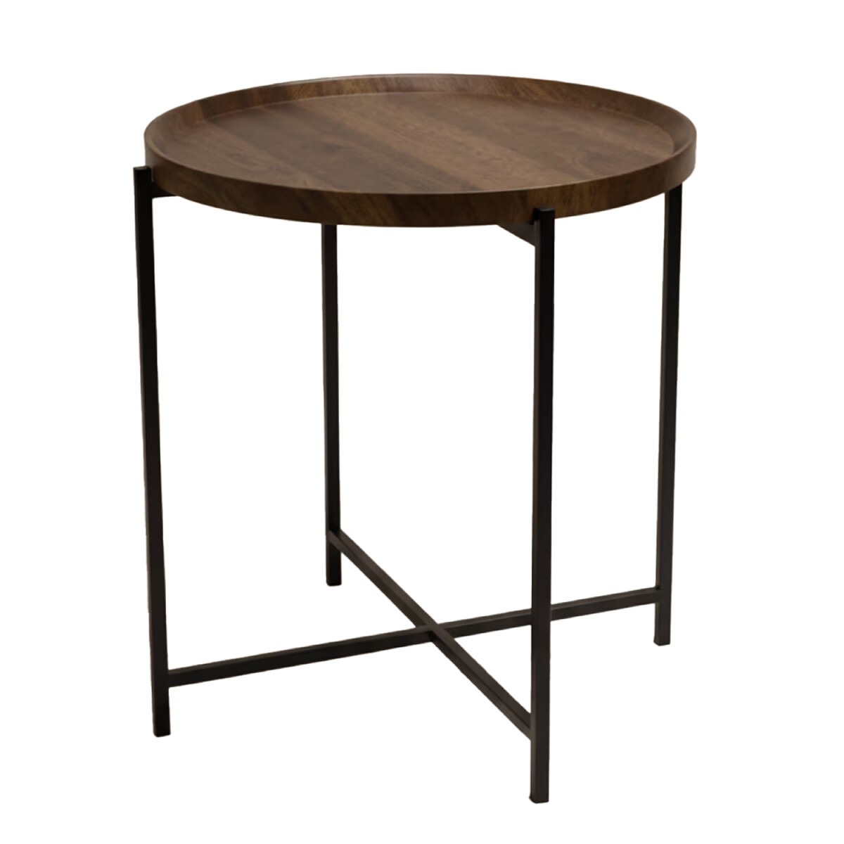 Mesa Auxiliar Redonda Madera Metal 37x37x47cm Estilo Moderno - Marrón Oscuro 