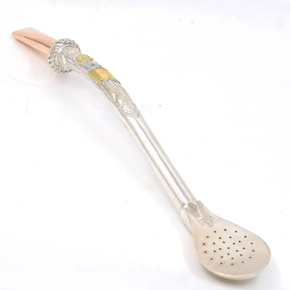 Bombilla en plata y oro gruesa con aplique para grabado Bombilla en plata y oro gruesa con aplique para grabado