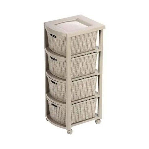 Cajonero Rimax Plastico Rattán Taupe 4 cajones, estante y ruedas Blanca Cajonero Rimax Plastico Rattán Taupe 4 cajones, estante y ruedas Blanca