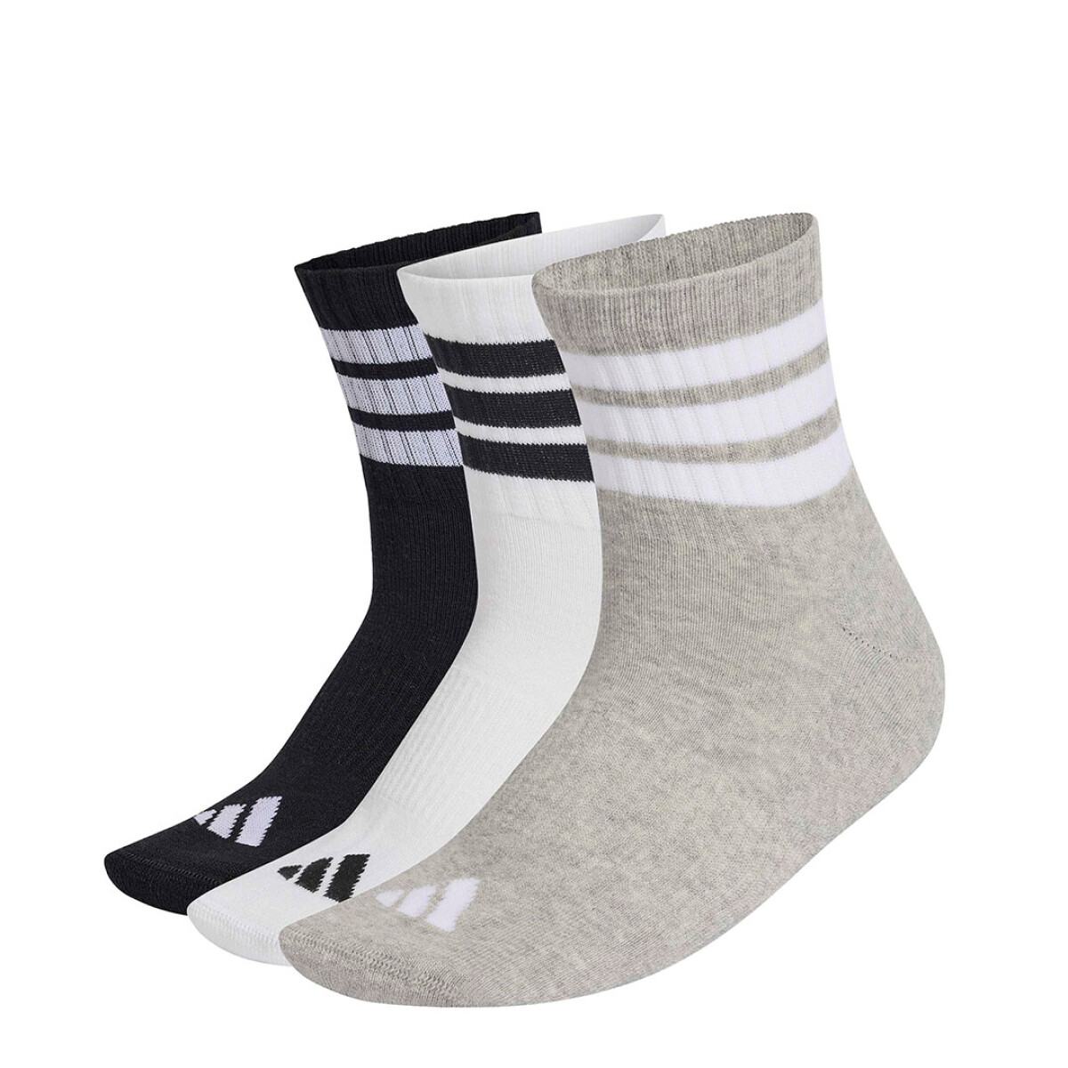 Medias Unisex Adidas 3S Ess C Mid 3P Adidas - Negro - Blanco - Gris 