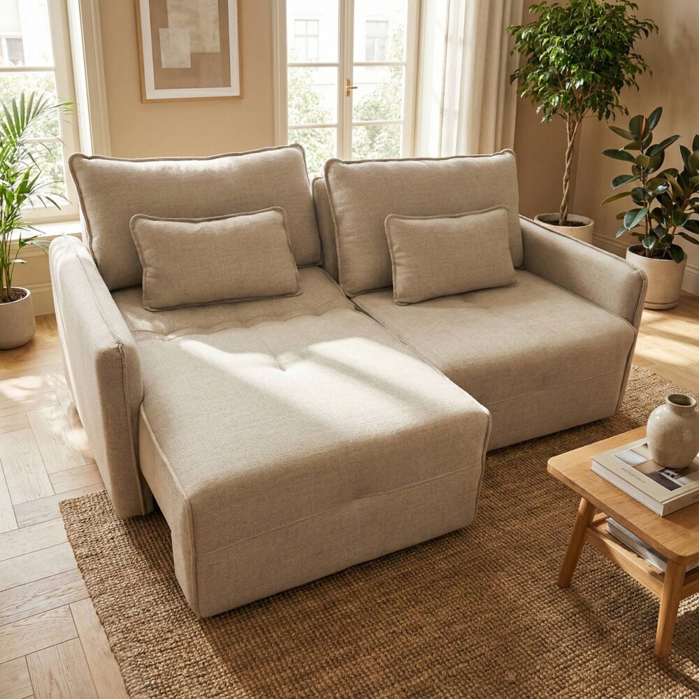 Sillón Cama Céline 3 Cueros - Extensible Beige