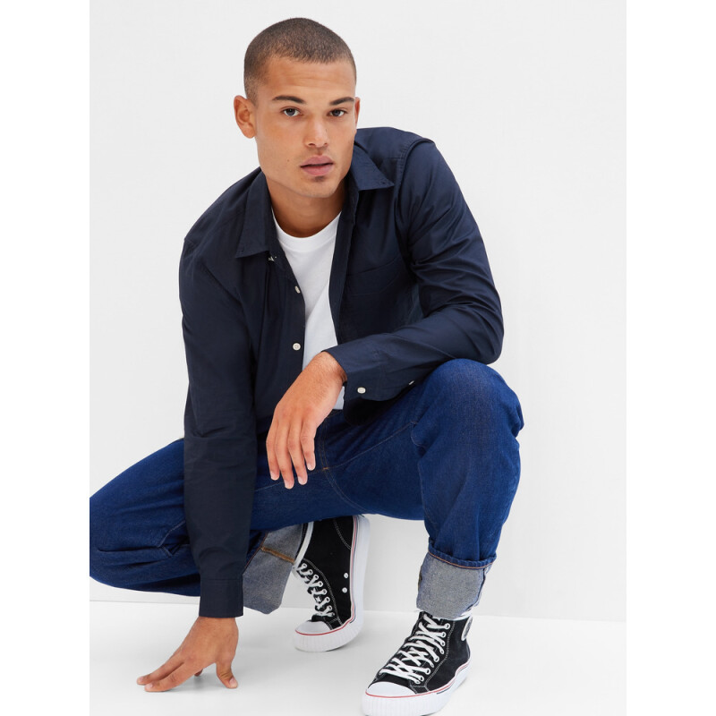 V-LS SLIM STRETCH POPLIN BASIC TAPESTRY NAVY