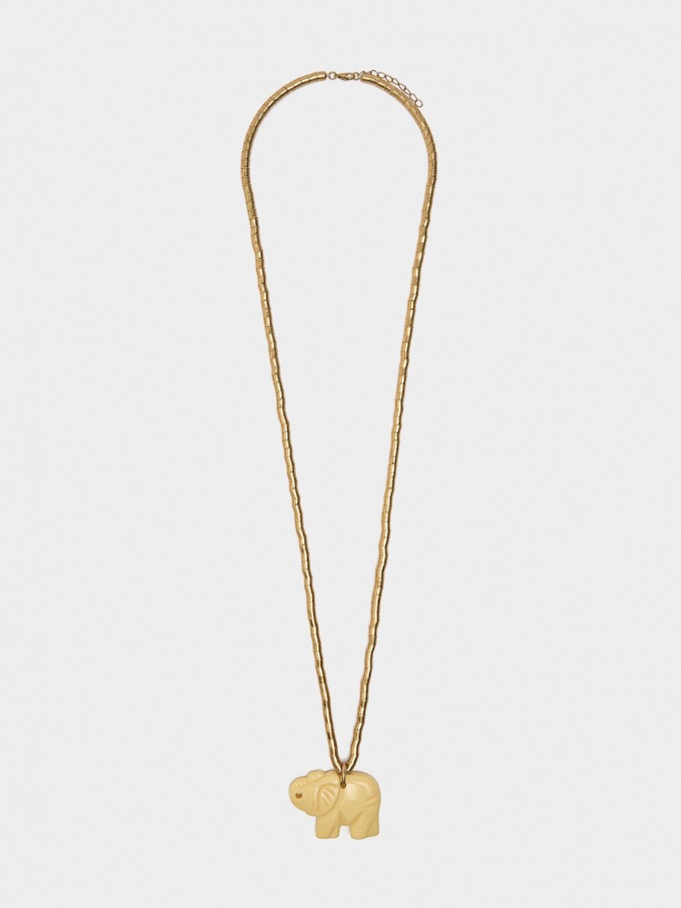 Collar Largo Colgante De Elefante beige