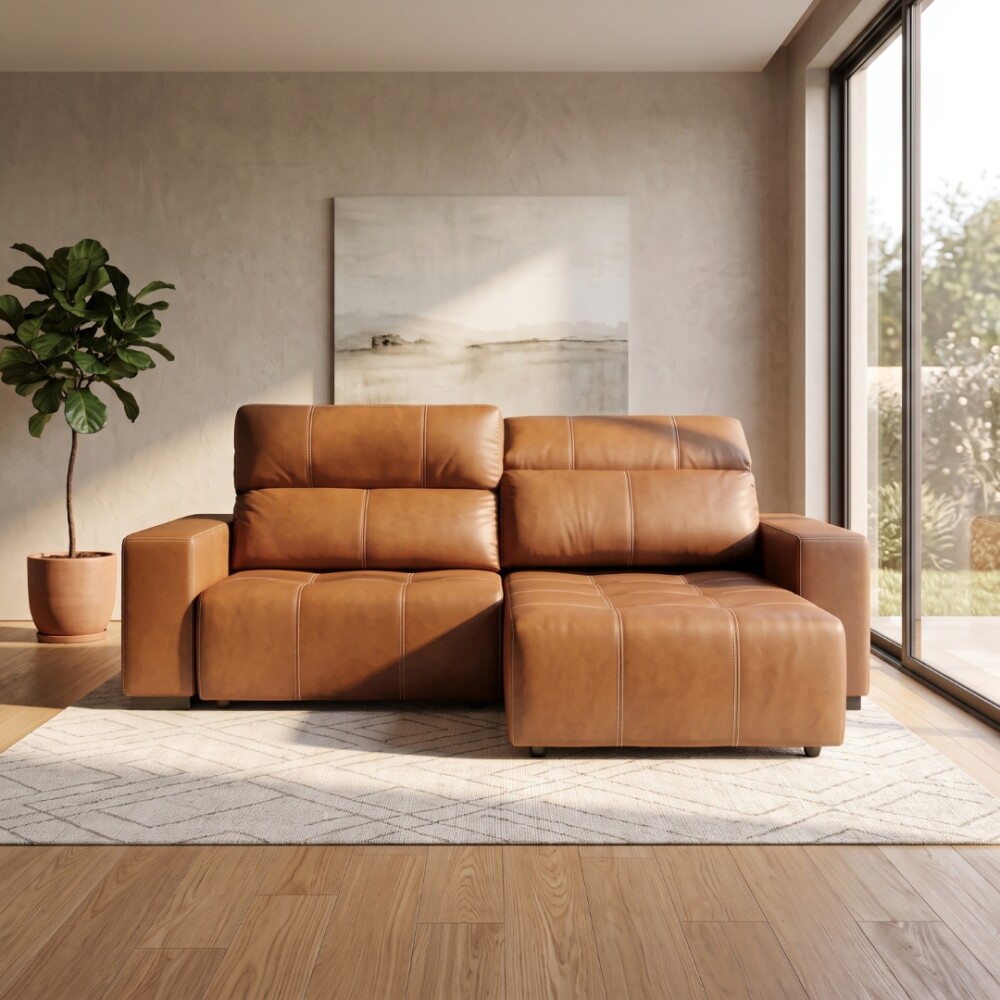Sillón cama Madrid - 4 Cuerpos 100% Cuero Mostarda