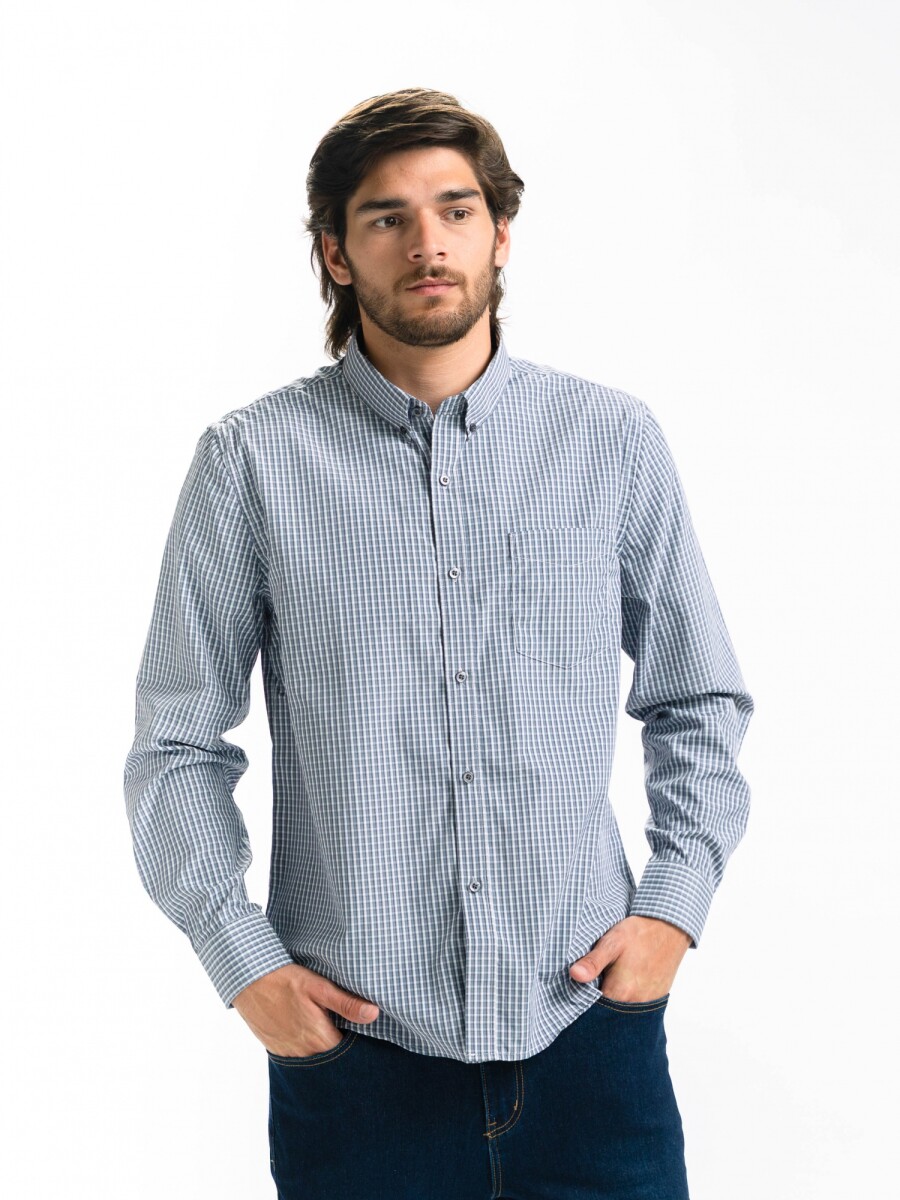 Camisa Cuadros Clasica C/Bolsillo Milan - Gris Oscuro/ Fantasia 5 