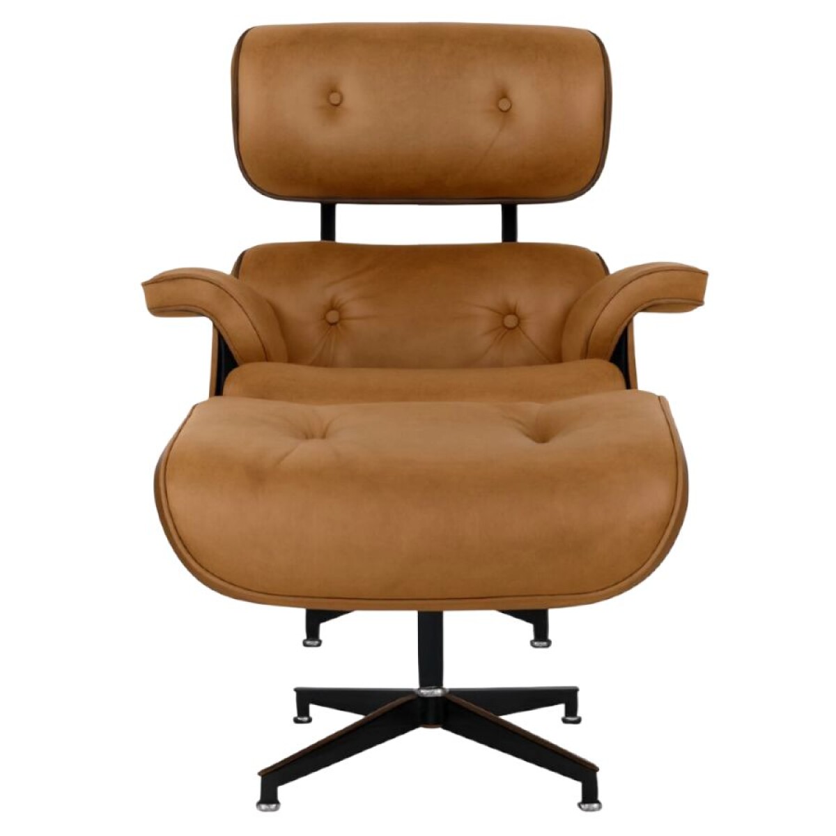 POLTRONA CHARLES EAMES CON APOYA PIE - TAPIZADA EN CUERO MARRON 
