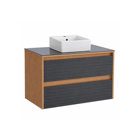 Mueble de baño Osaka Negro con tapa de vidrio y bacha de loza Mueble De Baño Osaka Negro Con Tapa De Vidrio Y Bacha De Loza