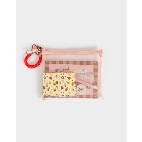 Set De Librería En Estuche De Mesh Con Strap Y Charm Combinacion Multicolor