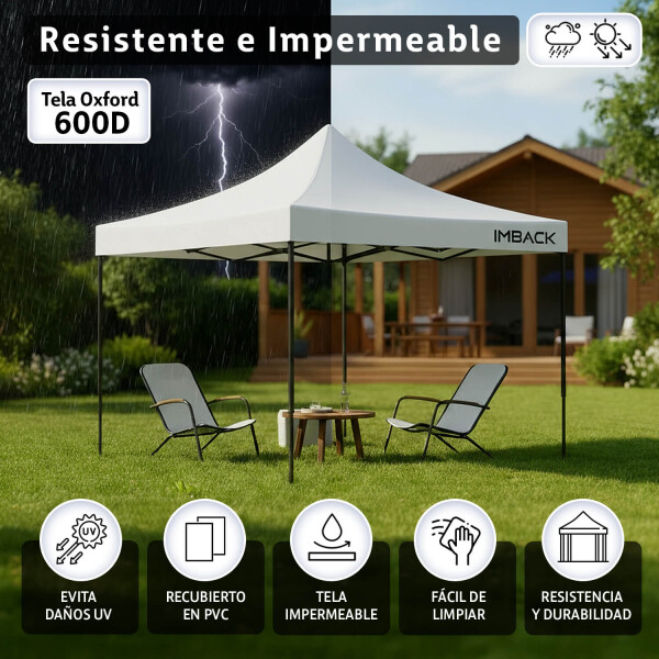 Gazebo Plegable 3x3 M Auto armable Toldo Playa Jardin Carpa Tela 600d IMBACK Color Blanco Gazebo Plegable 3x3 M Auto armable Toldo Playa Jardin Carpa Tela 600d IMBACK Color Blanco