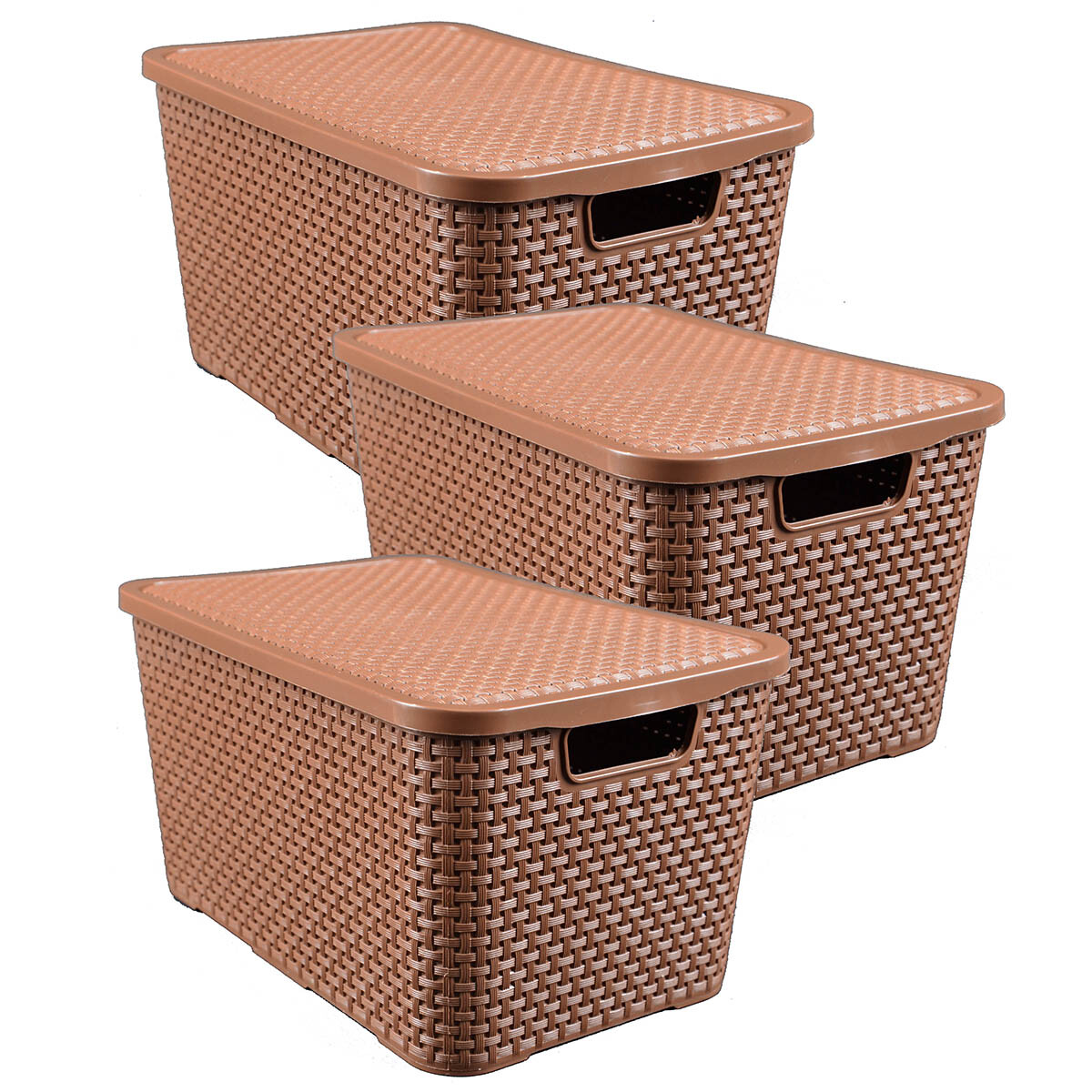 Set x3 caja organizadora plástica simil ratán 7 lts - MARRON 