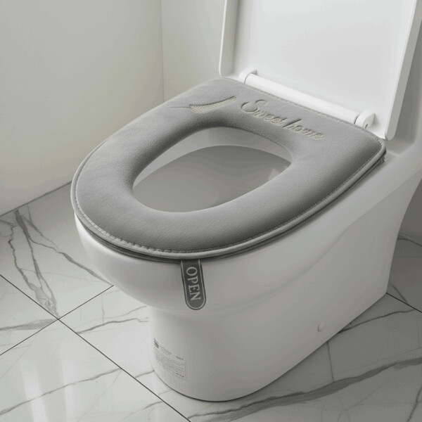 Funda con Cierre Tela Acolchonada para Tapa de Water Inodoro Color Gris