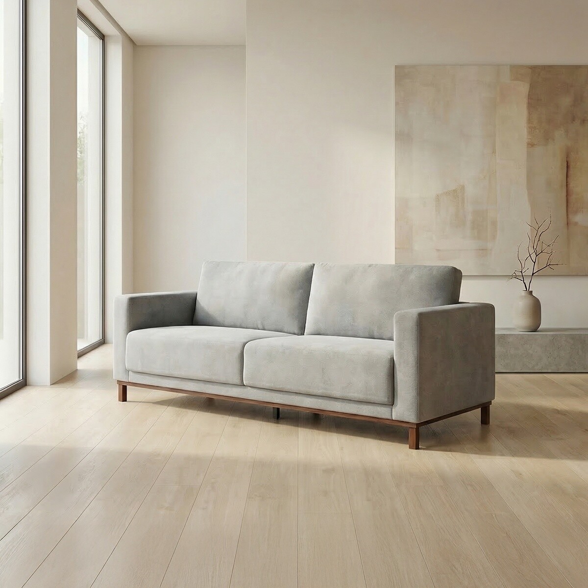 Sofá Barcelo - Tela Microfibra - 3 cuerpos - Kruger 06-155 (Ceniza) 