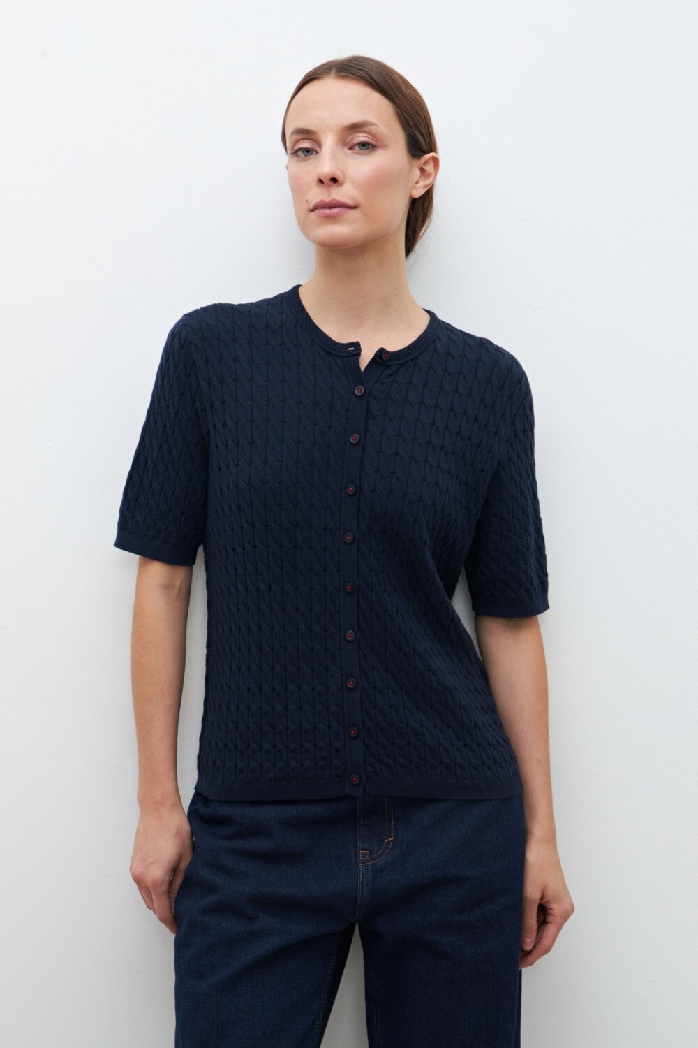 Cardigan manga corta con estructuras azul marino — Lolita