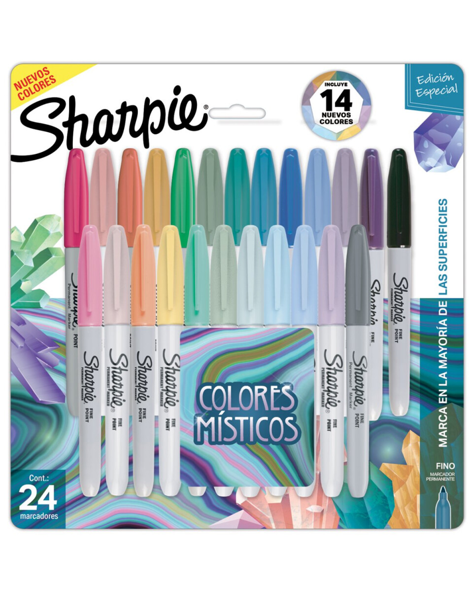 Set de 24 marcadores permanentes punta fina Sharpie Colores Místicos 