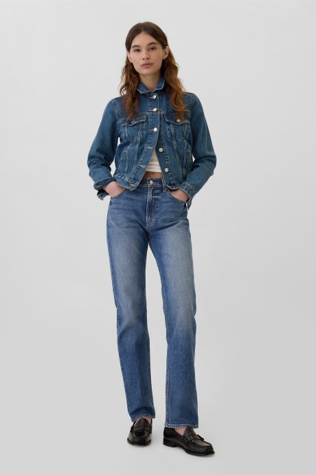 Jean 60S Straight Tiro Alto Mujer Medium Wash