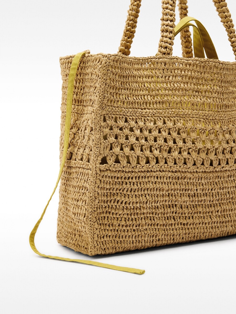 Bolso Shopper Efecto Rafia Con Detalle Trenzado natural