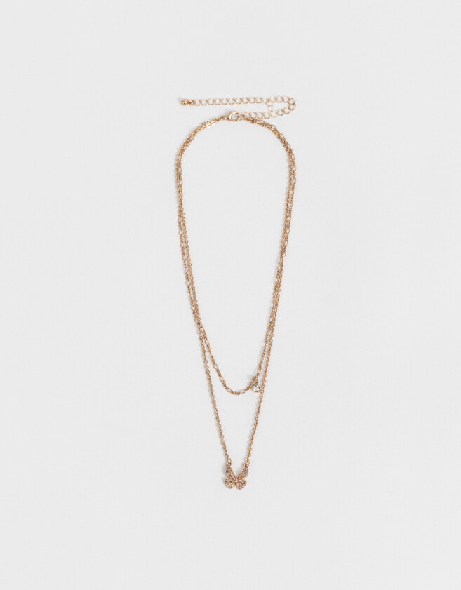 Collares Cortos Con Mariposas Collar Doble Cadena Con Dijes - Dorado
