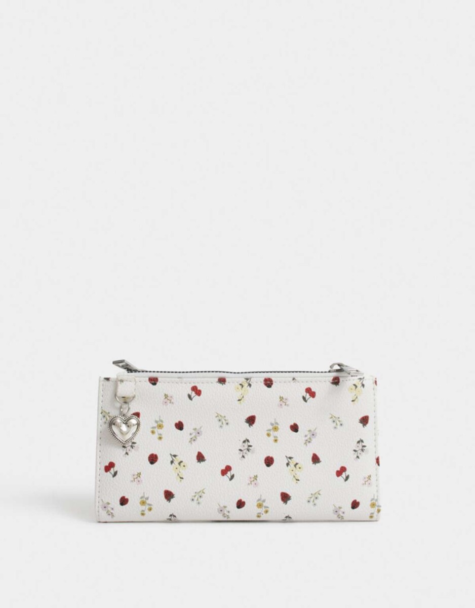 Billetera Fichero Negro - Estampado Flores 