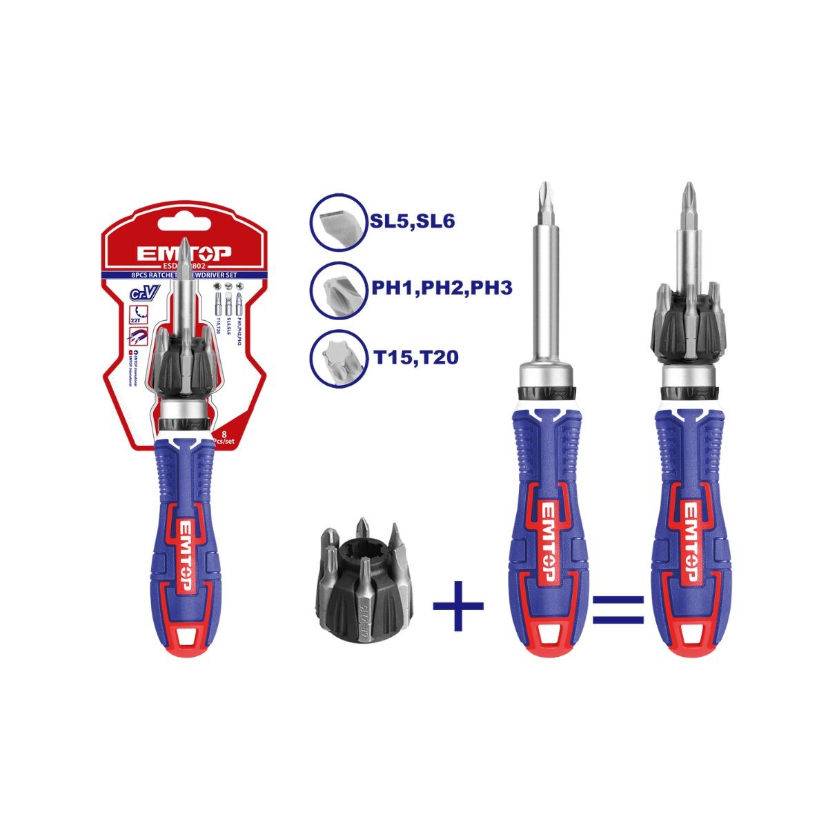 Destornillador Criquet 8pcs Esdrh0802 Emtop 