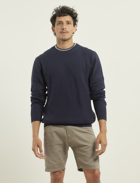 Sweater Punto Fino Harrington Label Azul Oscuro