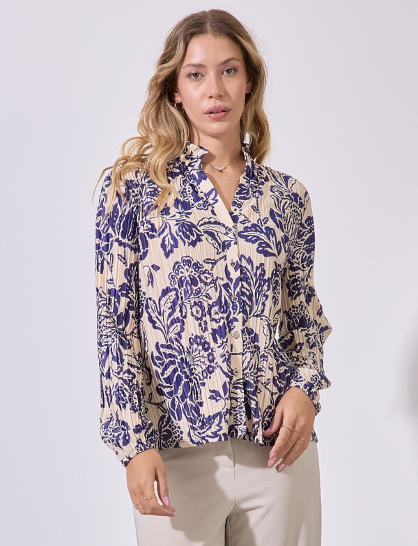 Blusa Plisada Print MULTI/AZUL