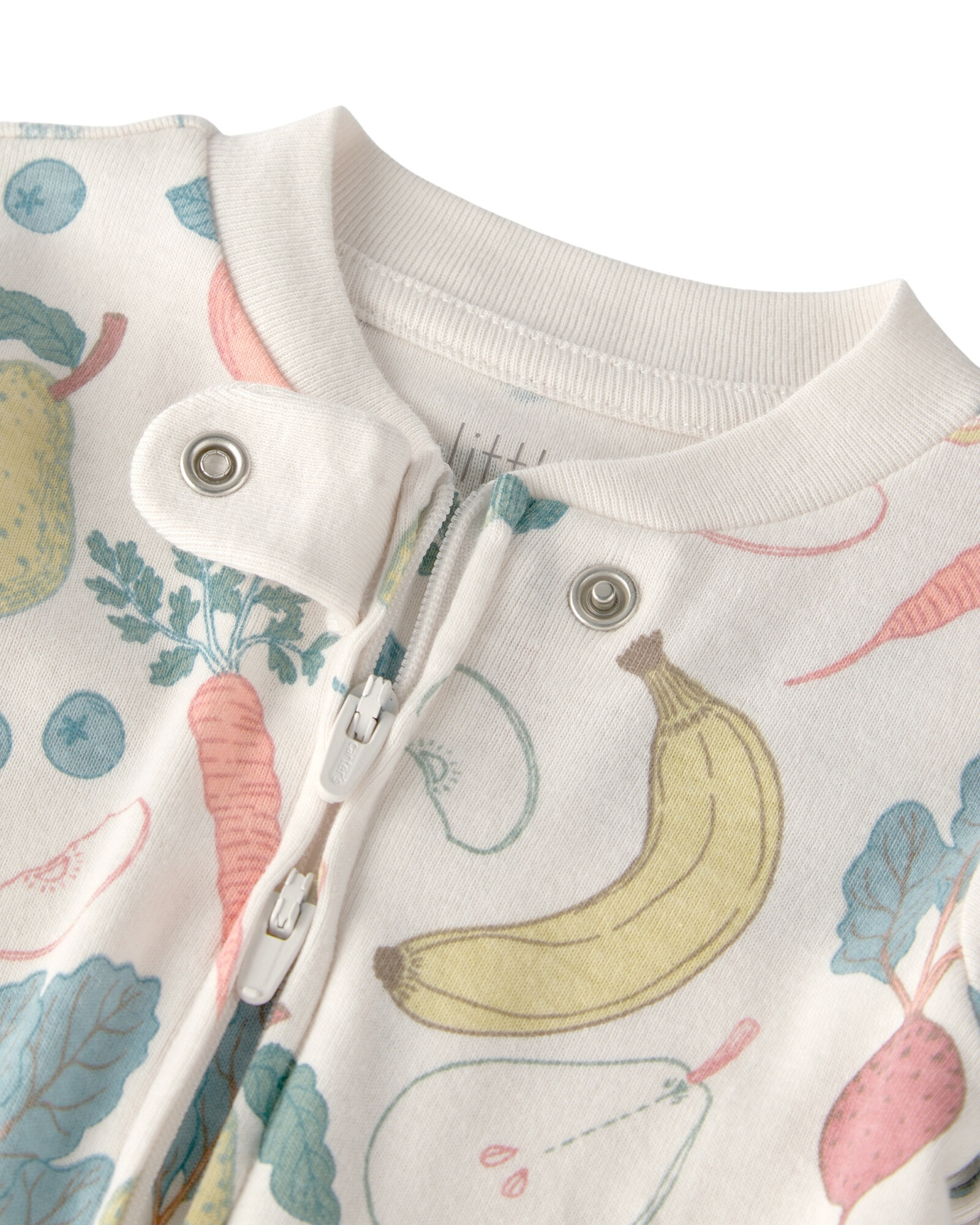 Pijama enterito de algodón orgánico con pie, diseño frutas y verduras Sin color
